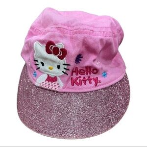 HELLO Kitty pink glitter brim girls cotton hat adjustable back strap-flaw